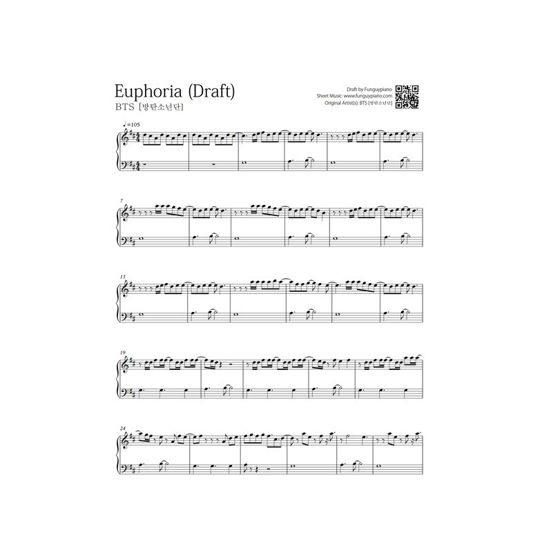 Bts Euphoria Free Piano Sheet Funguypiano - bts euphoria easy hard piano sheet music